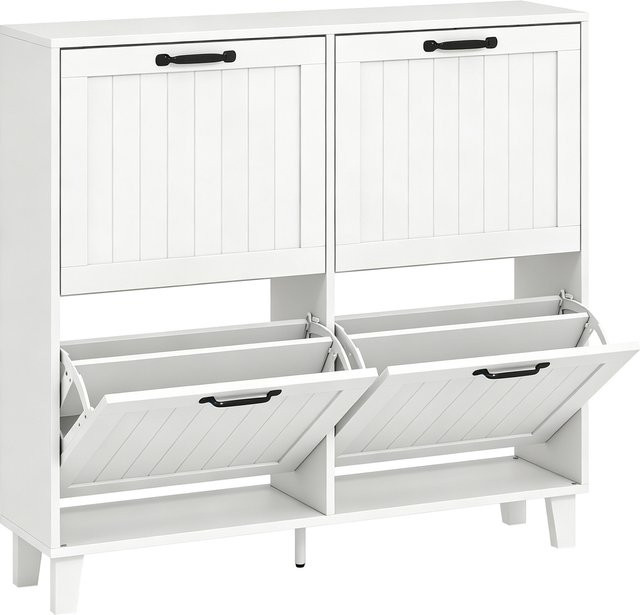 HOMCOM Schuhschrank Weiß mit 4 kippbaren Türen und Bambusbeinen, platzsparender Flurschrank mit verstellbaren Einlegeböden für 16-20 Paar Schuhe, B/T/H: 99,5 x 24 x 93,3 cm - Bild 1