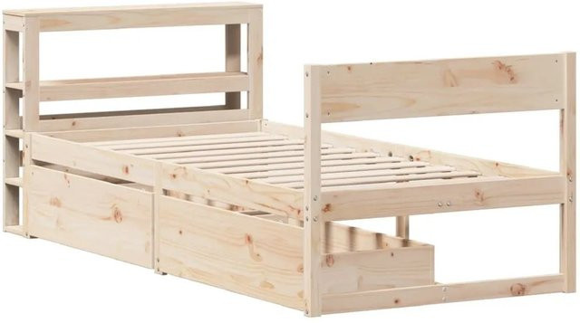 vidaXL Massivholzbett aus Kiefernholz in Braun, rustikales Bett ohne Matratze, B/T/H: 80–90 x 190/200 cm - Bild 1