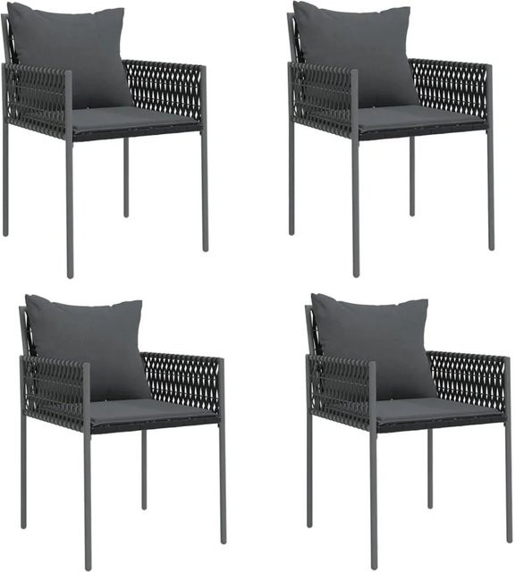 Furnicato Gartenstuhl Set aus Poly Rattan mit Kissen, 4er Set, Schwarz, B/T/H: 54 x 61 x 83 cm - Bild 1