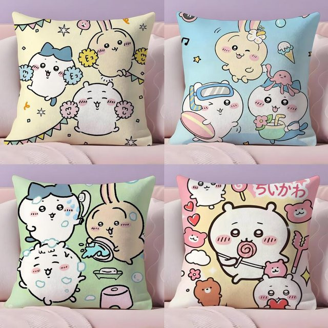 MINISO Chiikawa Kissenbezug aus Plüsch, quadratisch, schwarz und mehrfarbig, B/T/H: 30 x 30 x 1 cm - Bild 1