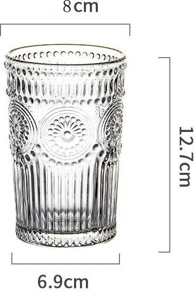 Yiran Furniture Wasserbecher im nordischen Stil mit Sonnenblumen-Relief, transparentes Glas für Kaltgetränke und Saft, 350 ml - Bild 1