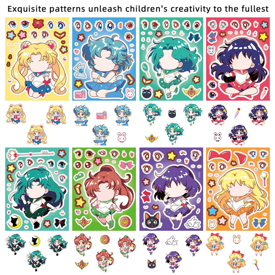 Bandai Sailor Moon DIY-Aufkleber mit Gesichtswechsel-Puzzle-Effekt, bunte Cartoon-Dekorations-Aufkleber für Wände und Poster - Bild 2