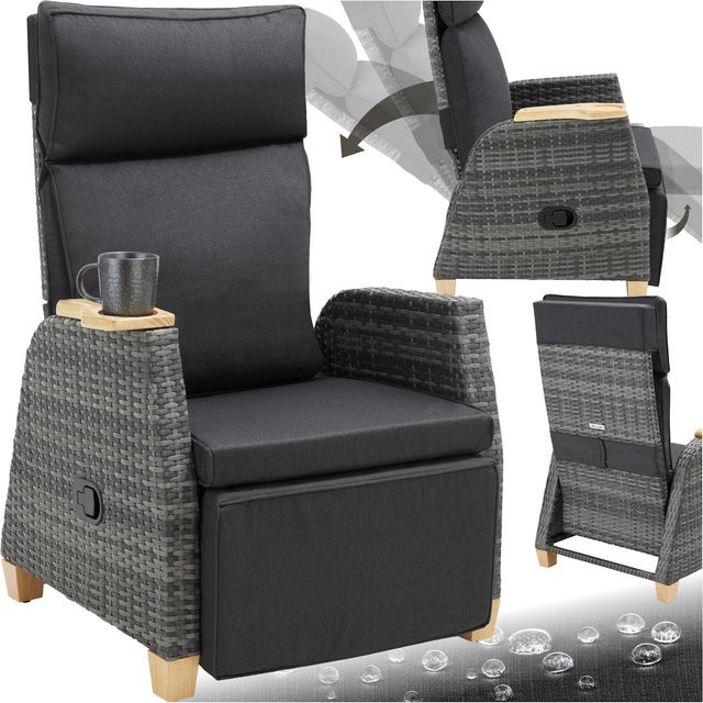 tectake Aluminium Rattansessel Grau mit Polsterung, wetterfest und UV-beständig, B/T/H: 68,5 x 67 x 104 cm (verstellbar) - Bild 1