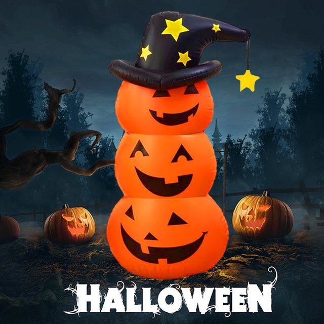 APWIKOGER Halloween aufblasbare Figuren Set mit weißem Geist und Kürbis in Weiß, Gelb und Orange für die Gartendekoration - Bild 1