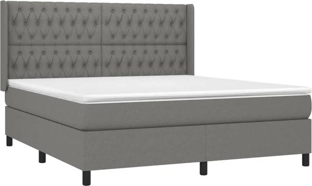 vidaXL Boxspringbett mit Matratze in Dunkelgrau, Hybridbett mit LED-Unterbettbeleuchtung und USB-Anschluss, B/T/H: 180 x 200 x 118 cm - Bild 1