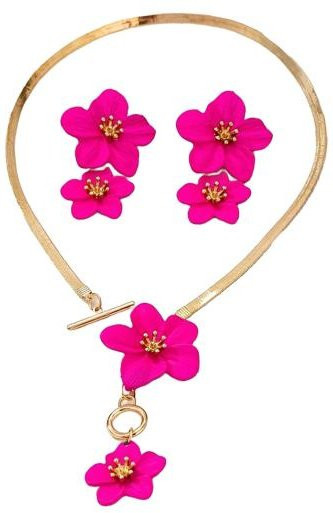 Astrid Schmuck-Set, Halskette mit Blumenanhänger, Ohrringe, rose rot, Damen - Bild 1