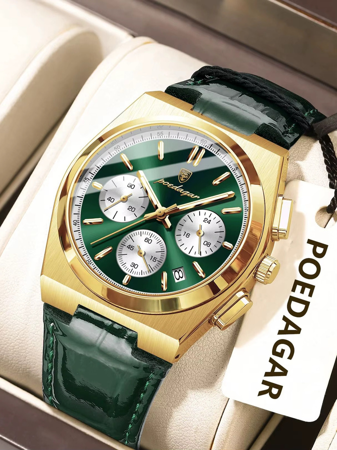 POEDAGAR Armbanduhr Chronograph, Quarz, Leder, Herren - Bild 7