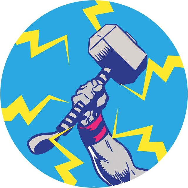 Selbstklebende Komar Vliesfototapete Dot Avengers Thor's Hammer Pop Art, rund, Durchmesser: 125 cm, Multicolour - Bild 1