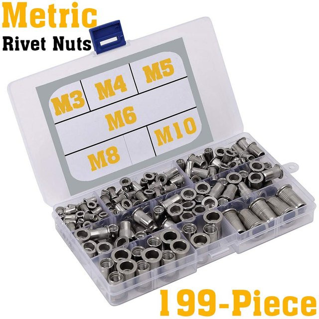 Yuki Gewindeeinsatz Nieten-Sortiment-Kit aus Edelstahl in Silber, 199 Teile (M3 M5 M6 M8 M10) - Bild 1