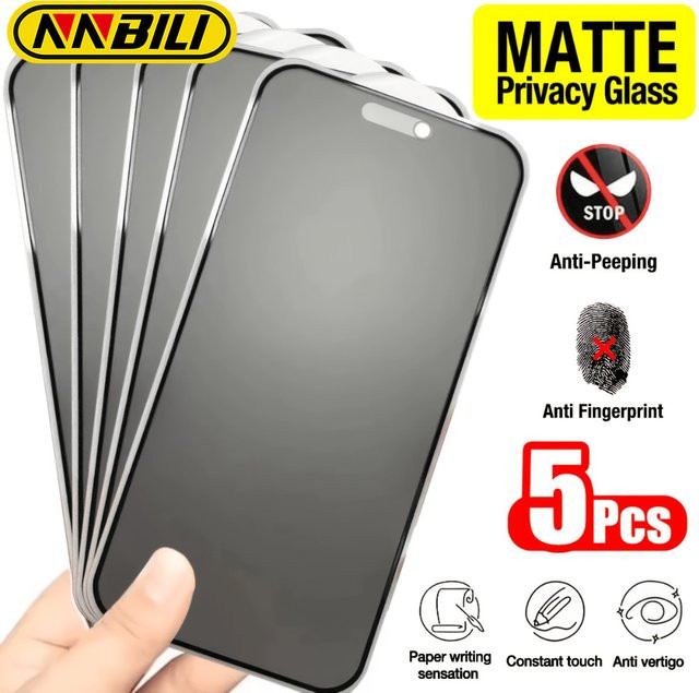 NNBILI 5er-Pack matte Blickschutzfolien für iPhone 17 16 15 14 13 12 11 Pro Max in Schwarz, fingerabdruckresistent - Bild 1