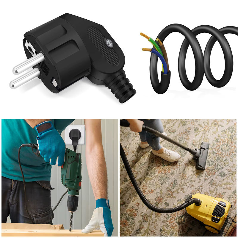 HITRENDS Austauschbare Verdrahtungskabel EU-Stecker 4,8mm Wiederaufladbare Stromverlängerungskabel-Steckverbinder 250V 16A, Schwarz - Bild 2