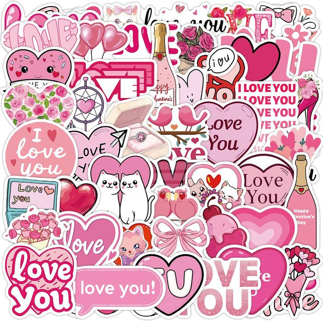 50 Stück Cartoon Valentinstag Liebe Graffiti Aufkleber wasserfest für Notebook, Gitarre und Gepäck in Multicolour - Bild 1