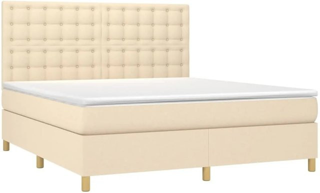 vidaXL Boxspringbett mit Matratze und LED-Unterbettbeleuchtung in Creme, Hybrid-Bett mit USB-Ladeport und Taschenfederkern, B/T/H: 160 x 200 x 128 cm - Bild 1