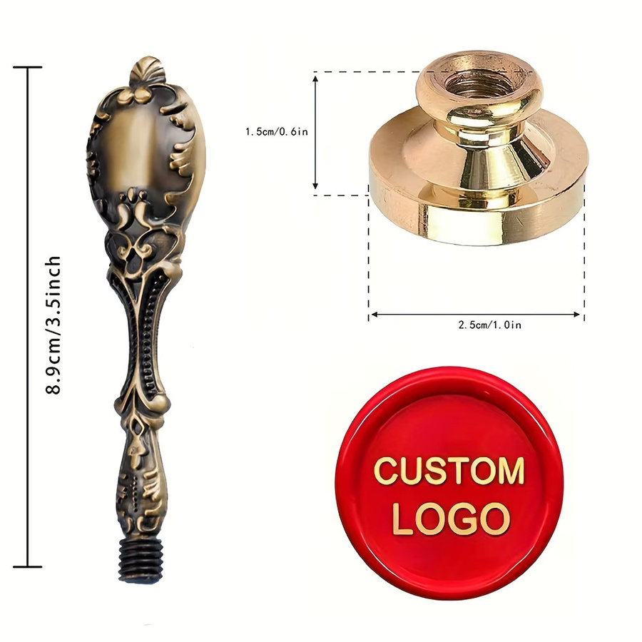 Personalisiertes Wachsstempel-Set in Gold mit Kupferstempel 25 mm und Bronze-Pfauenschaft aus Metall - Bild 2