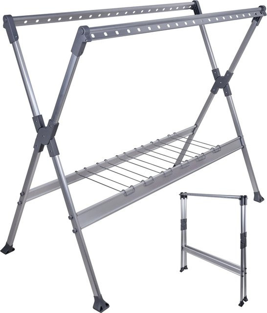 Relaxdays Wäscheständer Aluminium Silber ausziehbar und zusammenklappbar, B: 76 cm, H: 126,5 cm, L: 150-250 cm - Bild 1