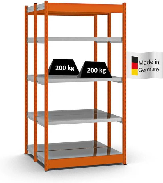 PROREGAL Fachbodenregal Stecksystem mit Vierkant-Profil, Doppelseitige Bauart, 2x5 Ebenen, Orange, H x B x T: 200 x 102,5 x 40 cm - Bild 1