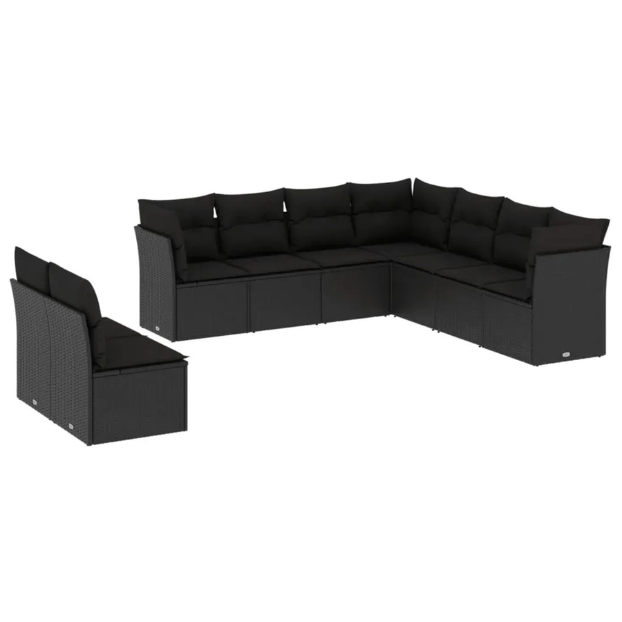 vidaXL 9-teilige Garten-Sofagarnitur in L-Form aus schwarzem PE-Rattan mit Sitzkissen und Stauraum - Bild 2