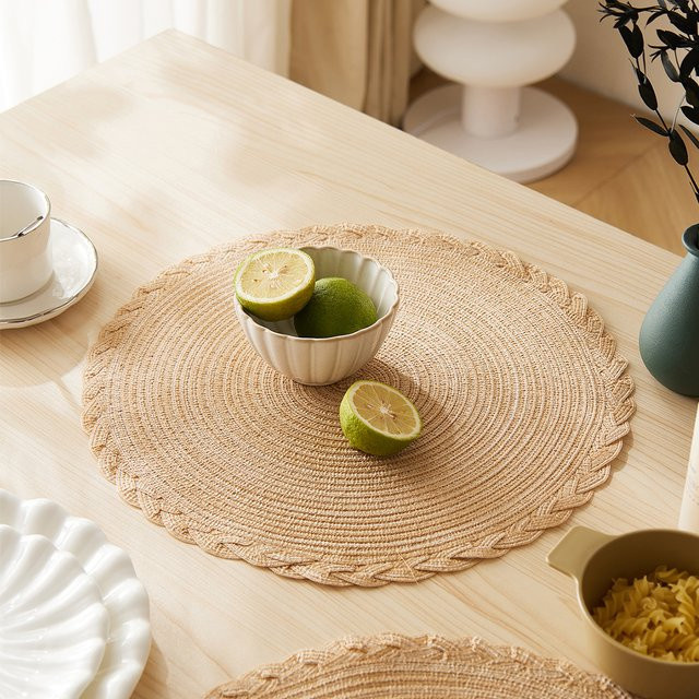 4er-Set runde Tischsets von Tabletex aus gewebter Baumwolle in Beige, hitzebeständig, rutschfest und waschbar - Bild 1