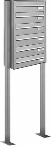 AL Briefkasten für 6 Parteien, silberfarben, B/H/T: 46,5 x 150 x 27,5 cm - Bild 1