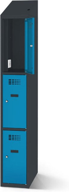 rotstahl Fächerschrank mit Ladefunktion und 3 Fächern in Blau mit anthrazitgrauem Korpus, B: 40 cm, H: 200 cm - Bild 1