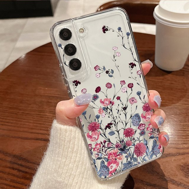 MOESOE Handyhülle mit Retro-Blumenmuster für Samsung Galaxy S26 S25 S24 S23 Ultra S22 S21 FE in Transparent aus weichem TPU - Bild 1