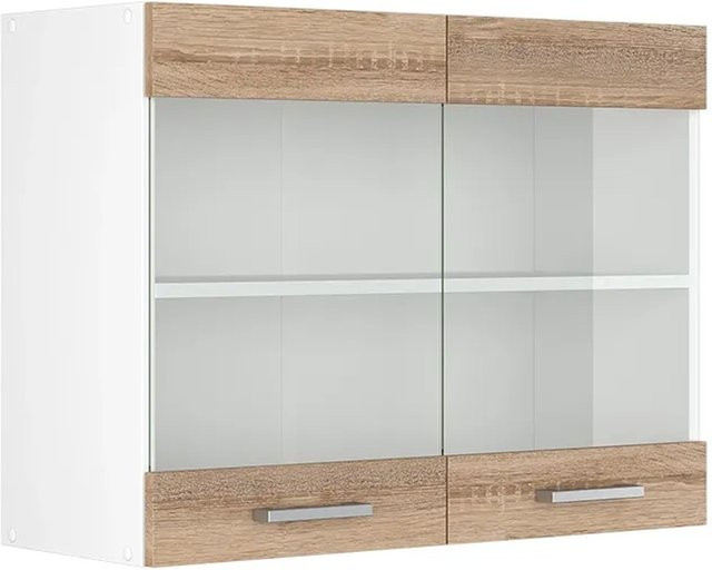 Vicco R-Line Küchen-Glashängeschrank mit Glastüren in Sonoma und Weiß, B/H/T: 80 x 60 x 31 cm - Bild 1