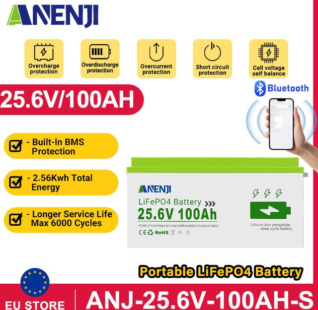 ANENJI 24V 100Ah LiFePO4 Deep-Cycle-Batterie mit Bluetooth für Solarpanels - Bild 1