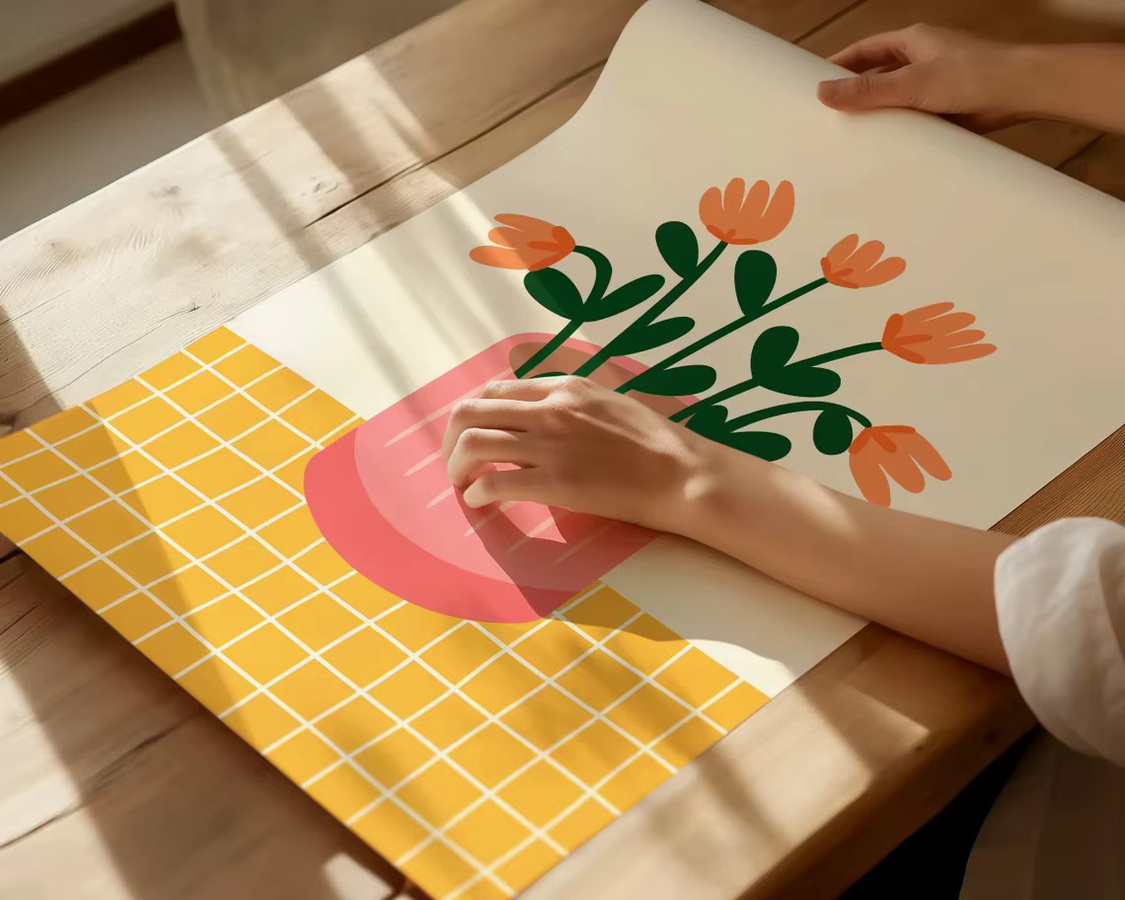 Moderne Wandkunst SHENCHEN Blumenvase-Druck als digitaler Download mit handgezeichneten Tulpen in Rosa und Orange - Bild 3