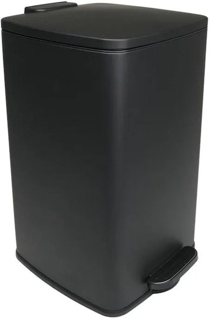 PROREGAL Tretmülleimer aus Stahl mit Softclose und Stay-Open Deckel, 30l, Schwarz Matt, Rechteckig - Bild 1