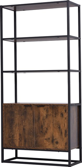 HOMCOM Bücherregal im Industrie-Design mit 3 Regalfächern und 1 Schrank, braun, B/T/H: 76 x 33 x 162,5 cm - Bild 1