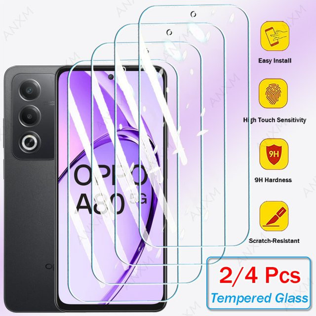 2/4er Set Gehärtetes Glas Display Schutzfolie für OPPO A80 A79 A60 A59 A40 A20 A98 A78 A97 A57 A17 A16 mit Vollabdeckung und Kleber, Transparent - Bild 1