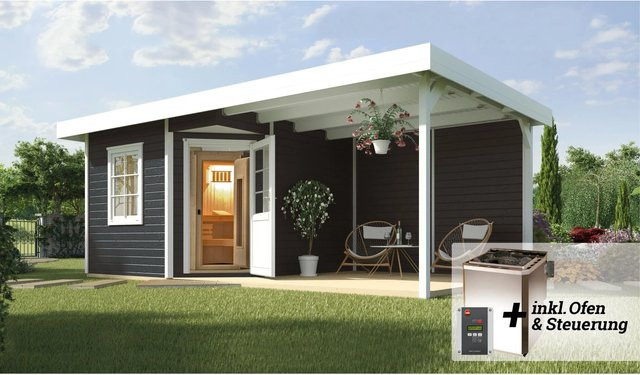 Weka Saunahaus Salo Sparset mit 7,5 kW Ofen in Anthrazit, B/H/T: 646 x 237 x 338 cm - Bild 1