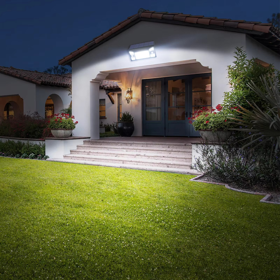 Intelamp Hochleistungs-Solarleuchte mit Bewegungsmelder, 1300 Lumen, wasserdicht, Schwarz, Modernes Design für Garten, Wand und Außenbereich - Bild 2