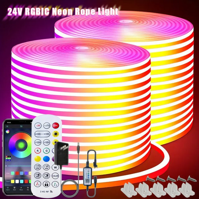 KcoiiFun RGB-IC Neon-LED-Streifenlicht aus Silikon mit Musiksynchronisierung und Dreamcolor Chasing-Effekt, Multicolour, DC24V - Bild 1