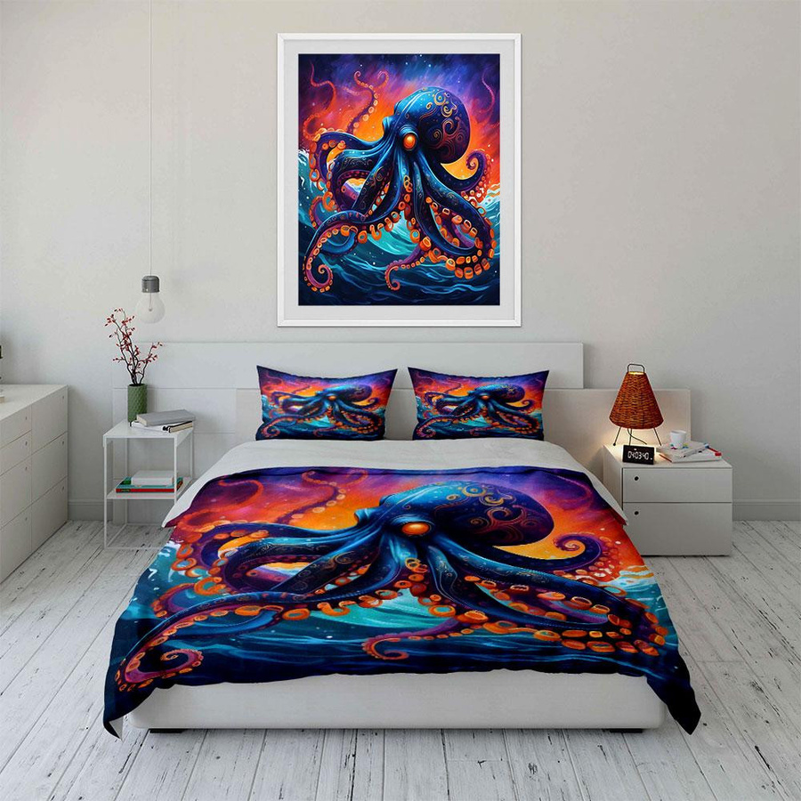 Flylo Bettwäsche-Set mit Tintenfisch-Gemälde, 3-teilig, Mehrfarbig, B/H: 135 x 200 cm - Bild 2