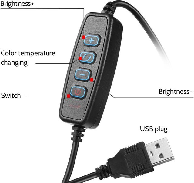 KONNWEI LED Selfie-Ringlicht mit Teleskopstativ, 64 LEDs, USB-Betrieb, Schwarz, Durchmesser: 20 cm - Bild 1