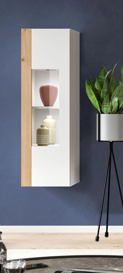 Inn.Furn Vitrine Siena in Weiß und Eiche mit Glastüren, B/T/H: 30 x 33 x 112 cm - Bild 2
