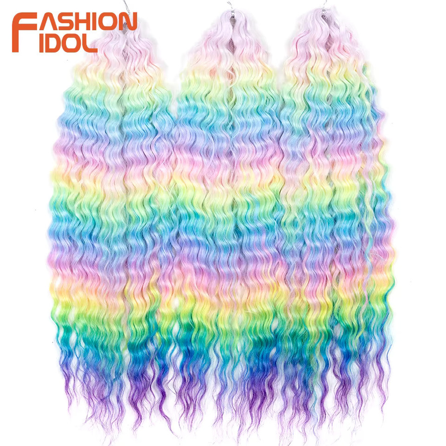 FASHION IDOL Haar Extensions, Synthetisch, Ombre Regenbogen, 22 Zoll, 3 Stück - Bild 2