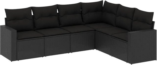 vidaXL 6-teilige Garten-Sofagarnitur in L-Form aus schwarzem PE-Rattan mit Kissen und pulverbeschichtetem Stahlgestell - Bild 1