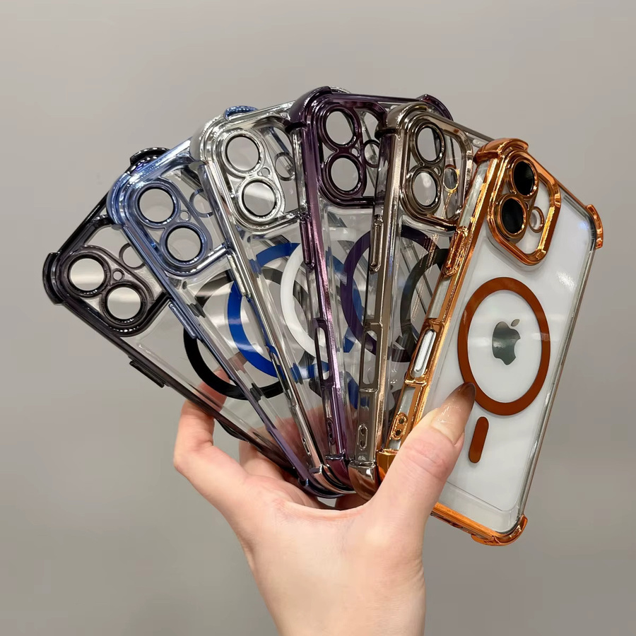 MagSafe iPhone Hülle mit Airbag-Schutz und magnetischer Ladefunktion, transparent oder orange, passend für iPhone 11 bis iPhone 17 Pro Max - Bild 1