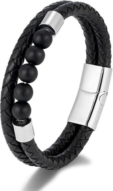 YULIN Charms-Armband, geflochtenes Leder, Tigerauge Stein, Edelstahl, Herren, 19cm - Bild 1