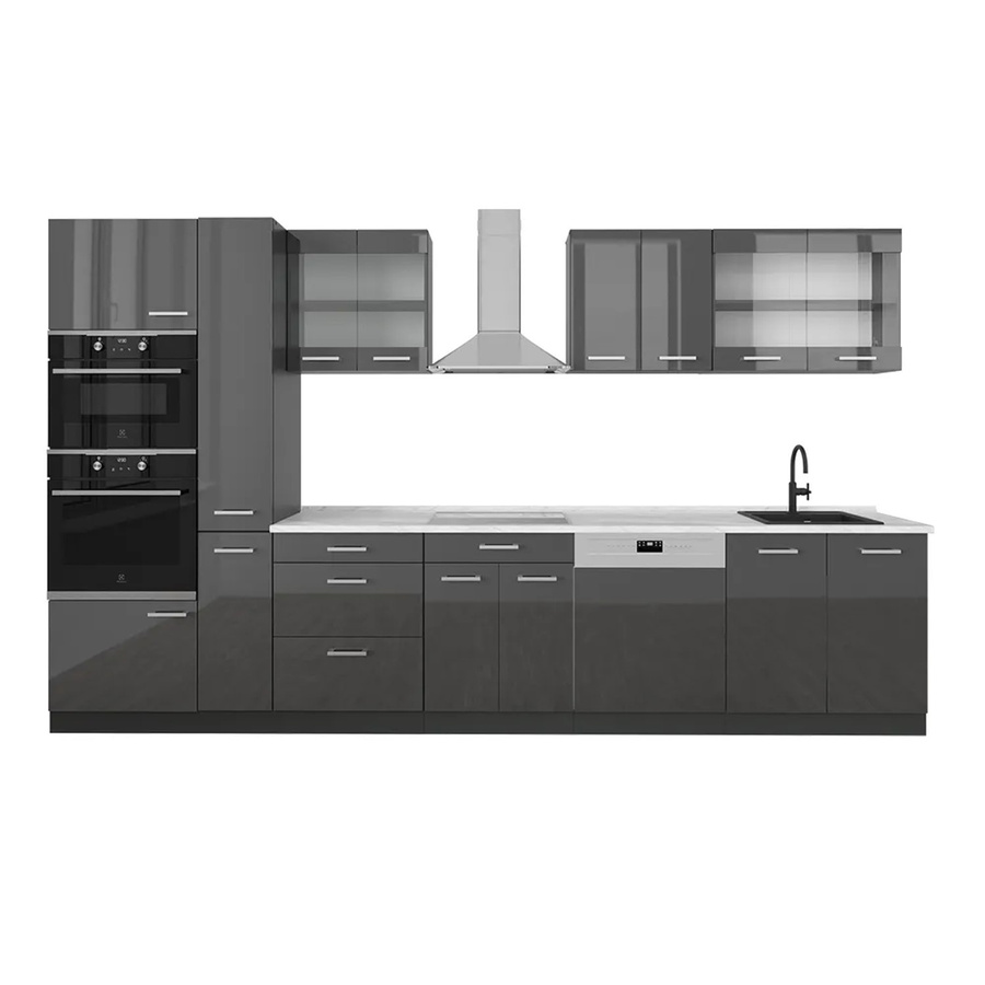 Vicco R-Line Küchenzeile Anthrazit Hochglanz mit Marmor-Optik, Breite: 350 cm - Bild 2