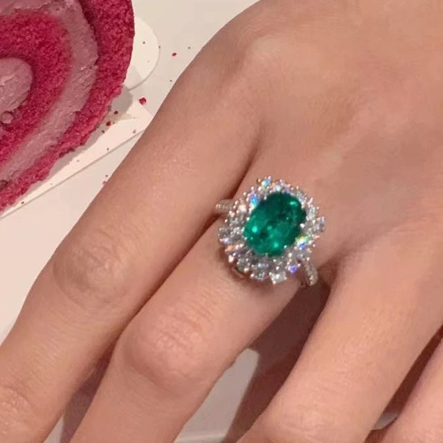 ZSHANSGL Offener Ring 925 Silber, Smaragd, Kristall, Damen - Bild 1