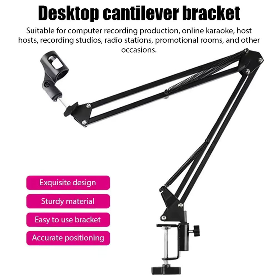 FANGTUOSI Professioneller Flexibler Desktop-Mikrofonständer Verstellbarer Scherenarm-Ständer für Podcast Streaming Gaming in Schwarz - Bild 2