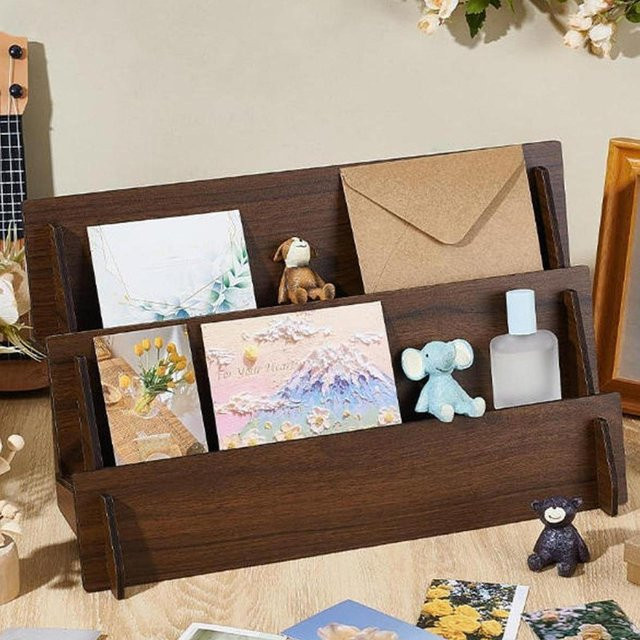HomeVibe Haus Kartenhalter Organizer aus Holz in Braun mit mehreren Fächern und zwei Ebenen - Bild 1