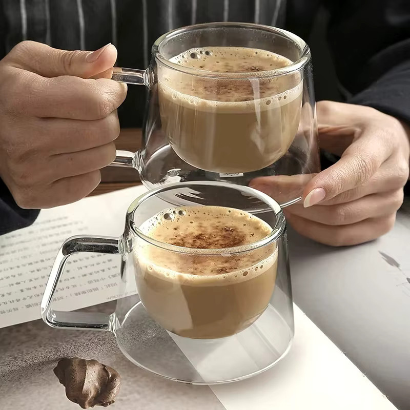 YWDL Doppelwandige Glas-Espressotassen Set, 2 Stück, Transparent, 200 ml pro Tasse - Bild 4