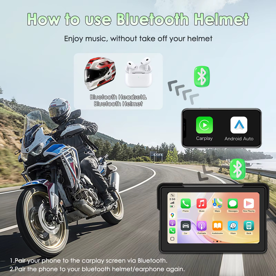 JMCQ 7 Zoll Motorrad CarPlay Bildschirm mit GPS und Dual Bluetooth für BMW R1200GS ADV, R1250GS ADV und S1000XR in Schwarz - Bild 4