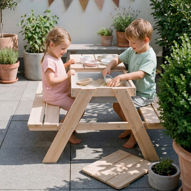 Roba Kindersitzgarnitur aus Massivholz mit Spielwanne in Natur - Bild 1