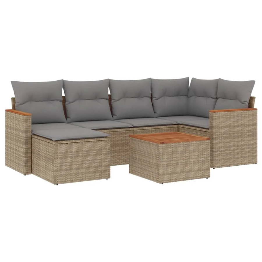 vidaXL 7-teilige Garten-Sofagarnitur aus Poly-Rattan mit Kissen in Beige - Bild 2