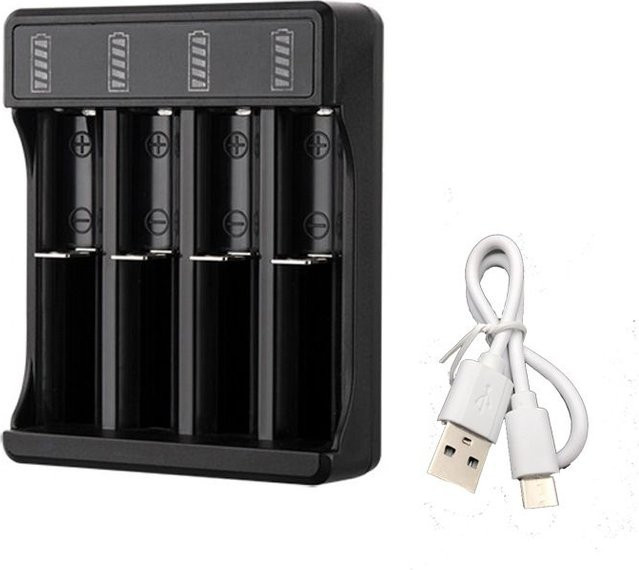 Oudun Universal-Ladegerät für wiederaufladbare Lithiumbatterien mit 2 oder 4 Steckplätzen, USB-Ladeadapter für 18650 18500 16340 14500 26650 Akkus, Schwarz/Rot - Bild 1